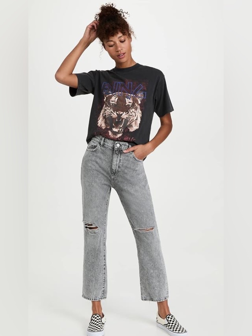 DL1961 Patti High Rise Straight Vintage Ankle Jeans Chalk Distressed 28